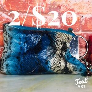 Blue and Silver Embossed Snakeskin Western Boho Wristlet